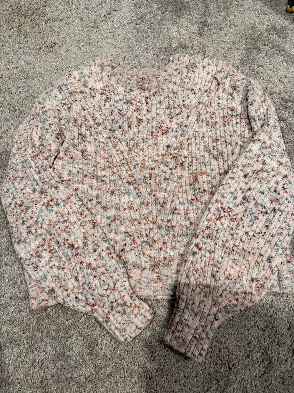 Cropped Cozy Multicolor Speckled Pullover Sweater - Size S